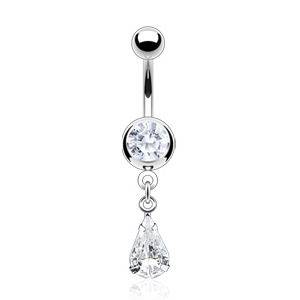 Šperky4U Piercing do pupíku, čiré zirkony - WP01254-C