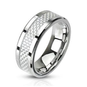 Šperky4U Ocelový prsten zdobený karbonem, šíře 6 mm - velikost 55 - OPR1446-6-55