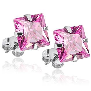 Šperky4U Ocelové náušnice - růžové zirkony 6x6 mm - OPN1607