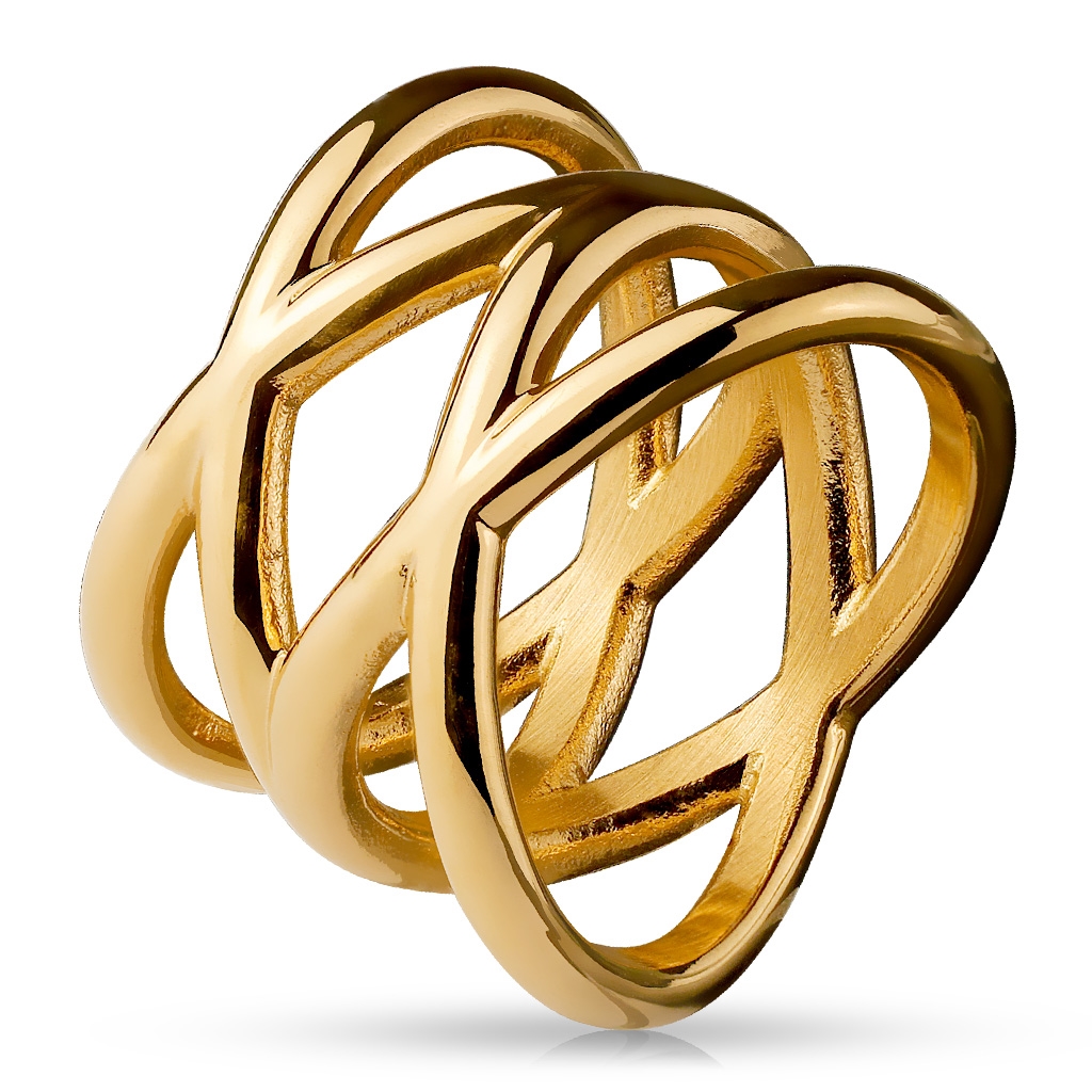 Šperky4U Dámský zlacený proplétaný ocelový prsten - velikost 55 - OPR1660-55