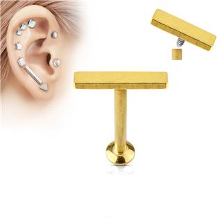 Šperky4U Zlatý piercing do brady - labreta 1,2 x 6 mm, obdélník 2 x 9 mm - LB1031GD-1206