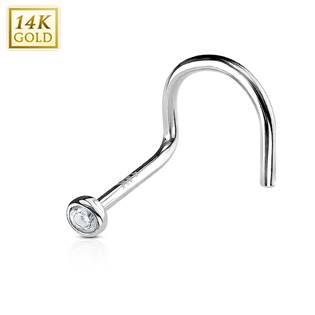 Šperky4U Zlatý piercing do nosu - 2 mm zirkon, Au 585/1000 - ZL01176-WG