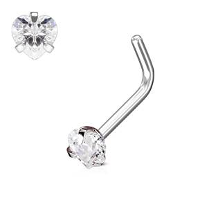 Šperky4U Zahnutý piercing do nosu srdíčko, čirý kamínek - N0068-C