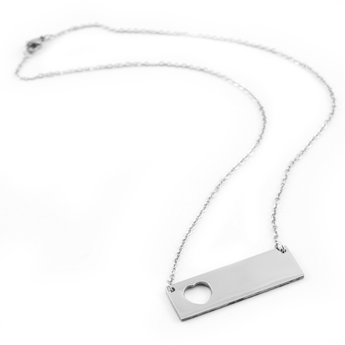 Šperky4U Ocelový náhrdelník, destička se srdíčkem - OPD0102