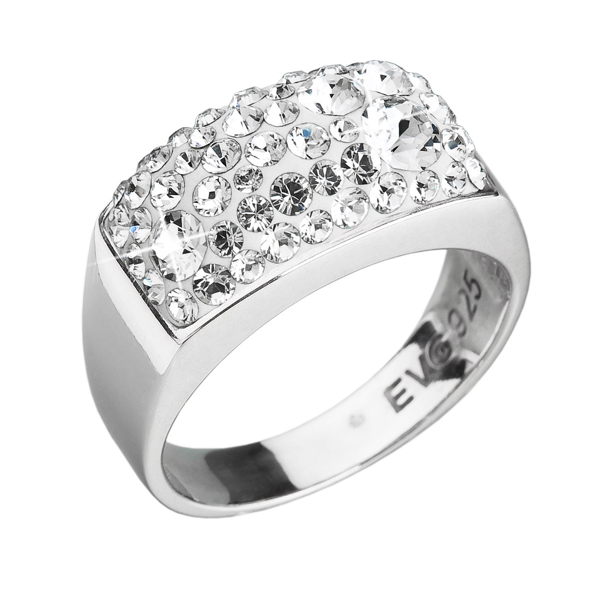 EVOLUTION GROUP CZ Stříbrný hranatý prsten Crystals from Swarovski®, Crystal - velikost 54 - 35014.1