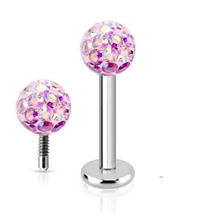 NUBIS® Piercing do brady labreta s krystaly Crystals from SWAROVSKI® 1,2 x 8 mm - LB1038-1208PAB