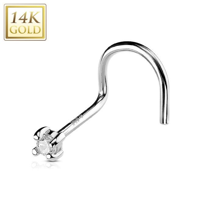 Šperky4U Zlatý piercing do nosu - zirkon 2 mm, Au 585/1000 - ZL01010-WG
