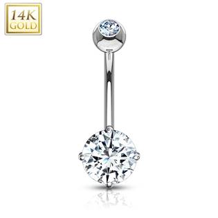 Šperky4U Zlatý piercing do pupíku - čiré zirkony, Au 585/1000 - ZL01082C-WG