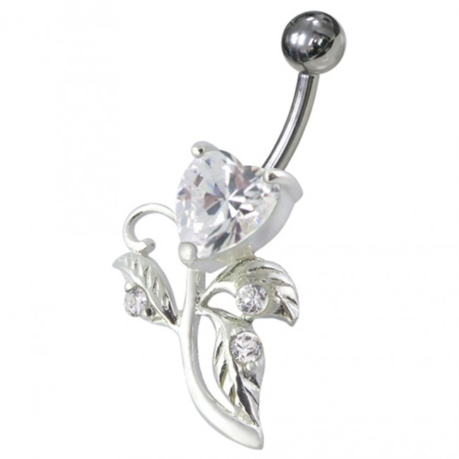 Šperky4U Stříbrný piercing do pupíku - srdíčko - BP01186-C