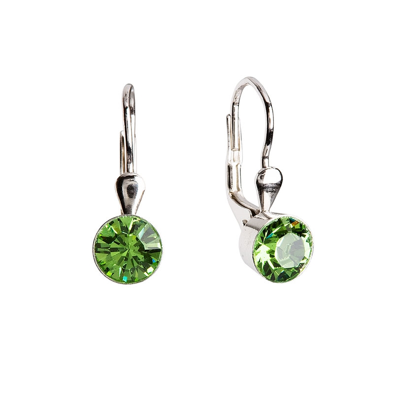 Strieborné náušnice s kryštálmi Crystals from Swarovski ® Peridot