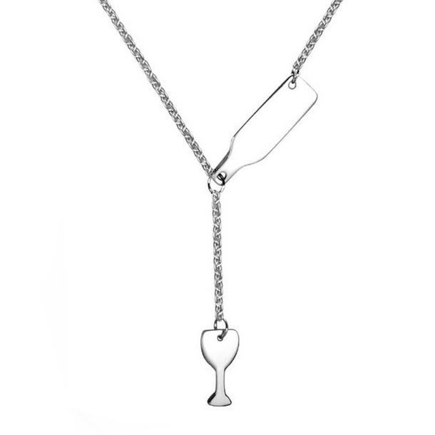 Šperky4U Ocelový náhrdelník "lahev vína" - OPD0143-ST