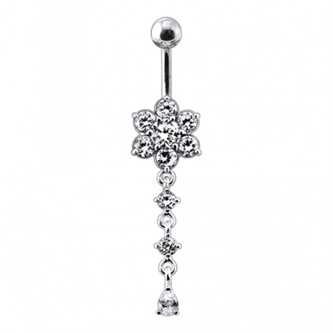 Šperky4U Stříbrný piercing do pupíku - kytička - BP01290-C