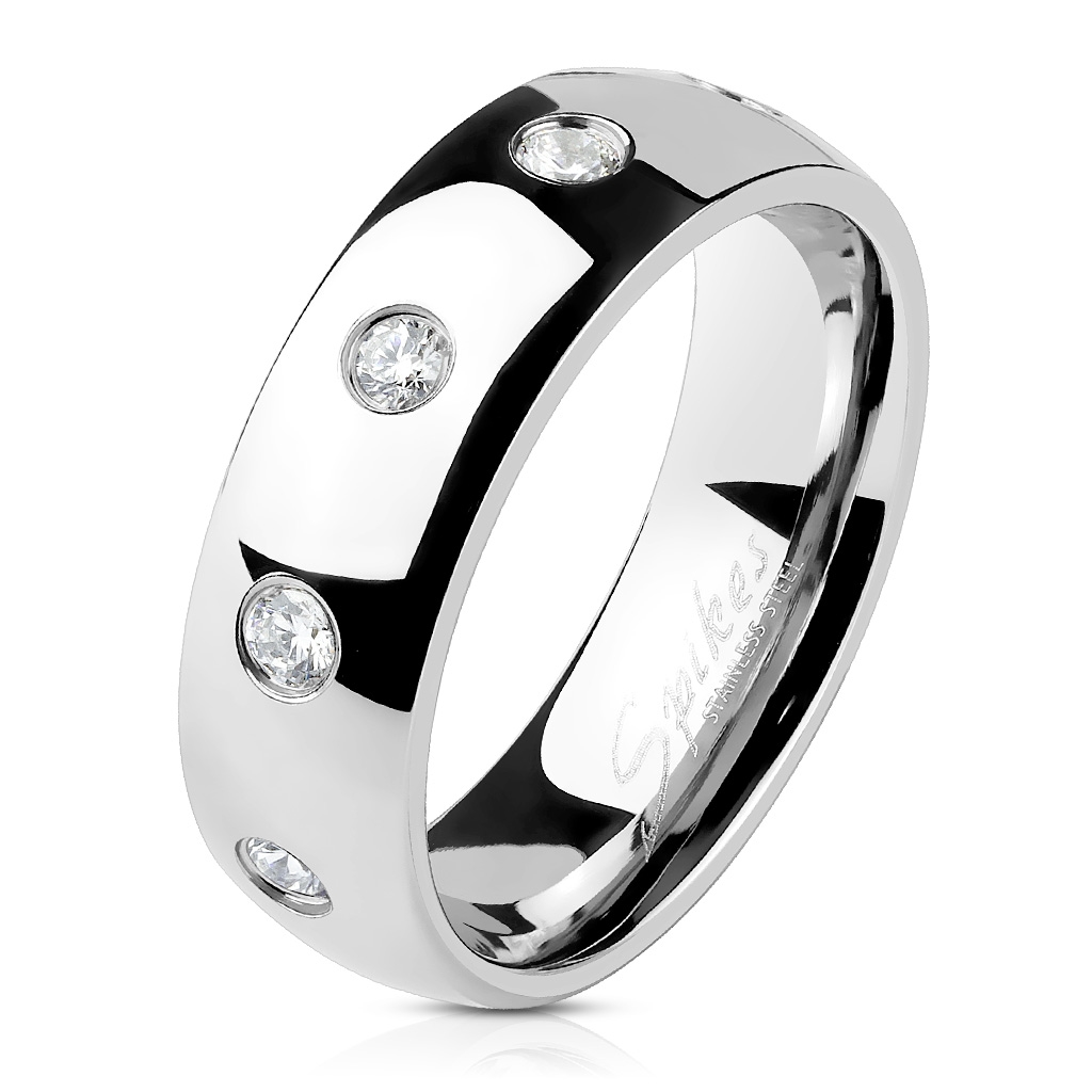 Spikes USA Ocelový prsten se zirkony, šíře 6 mm - velikost 70 - OPR0100-6-70