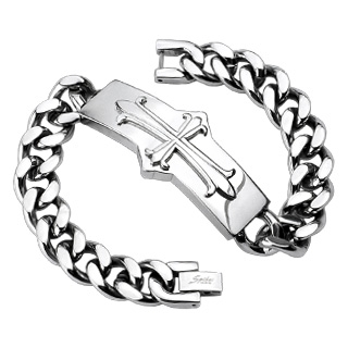 Šperky4U Pánský ocelový náramek s křížem - OPA1585