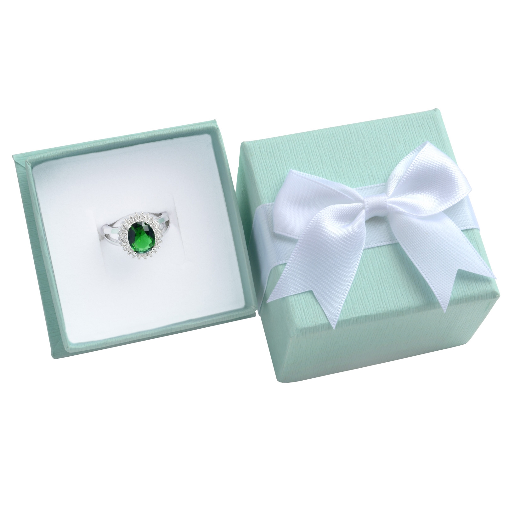 Šperky4U Dárková krabička na prsten/náušnice, zelená s bílou mašlí - KR0312-LB