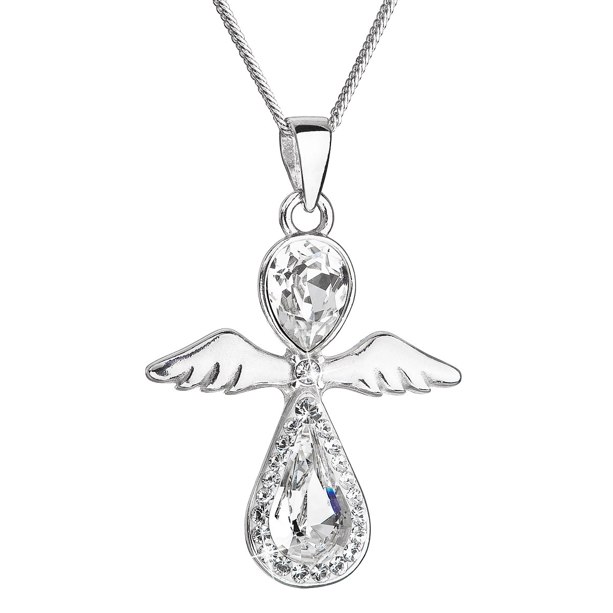 EVOLUTION GROUP CZ Stříbrný náhrdelník anděl se Swarovski krystaly bílý - 32072.1