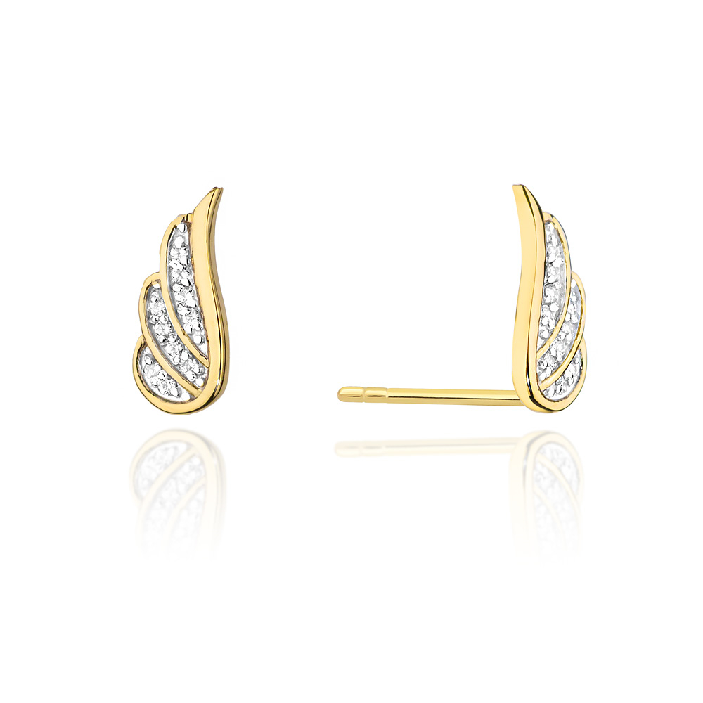 NUBIS® Diamantové náušnice křídla, žluté zlato a brilianty - CK-002-YG