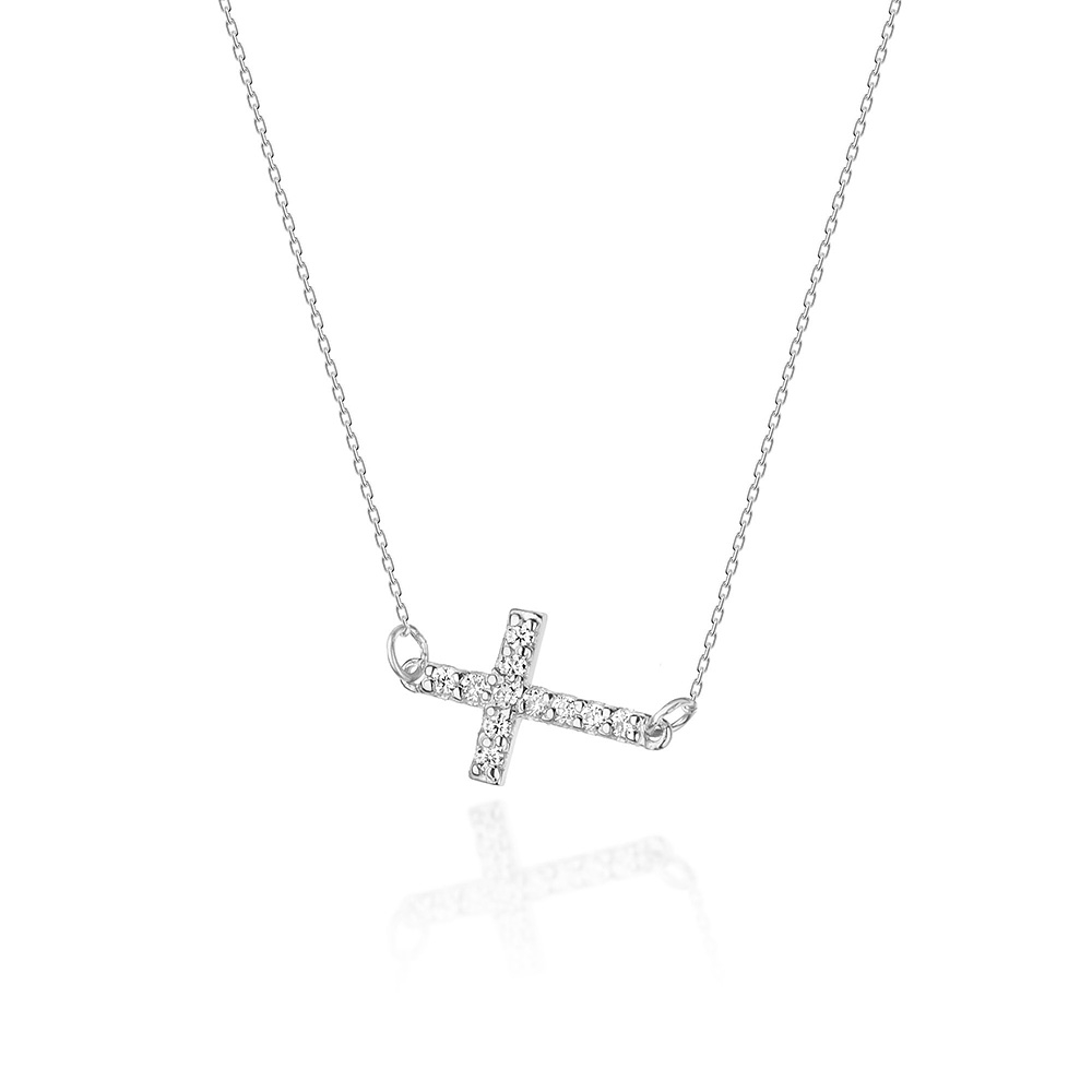 NUBIS® Diamantový náhrdelník křížek, bílé zlato a brilianty - C-006-WG