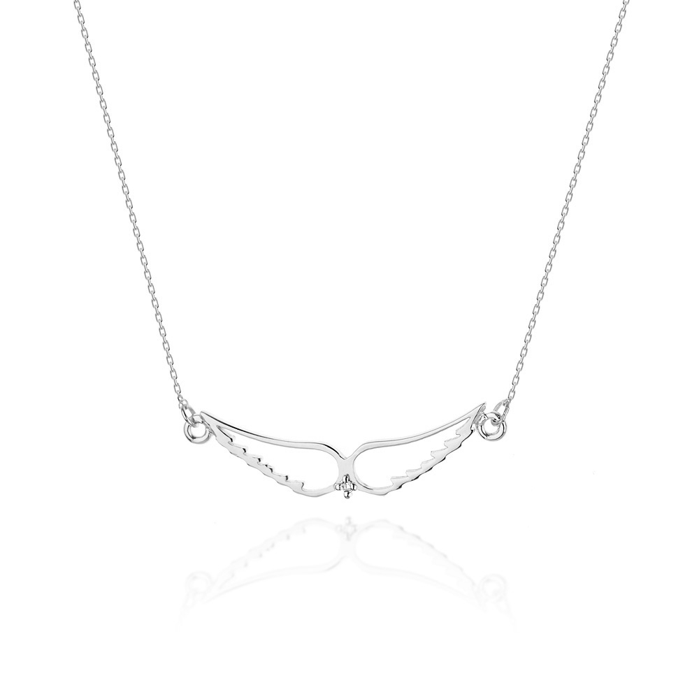 NUBIS® Diamantový náhrdelník andělská křídla, bílé zlato a briliant - C-007-WG