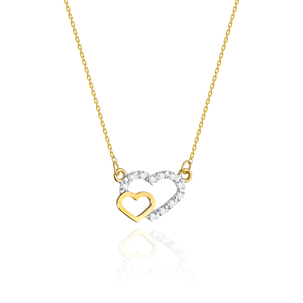 NUBIS® Diamantový náhrdelník se srdíčky, žluté a bílé zlato a brilianty - C-023-YG