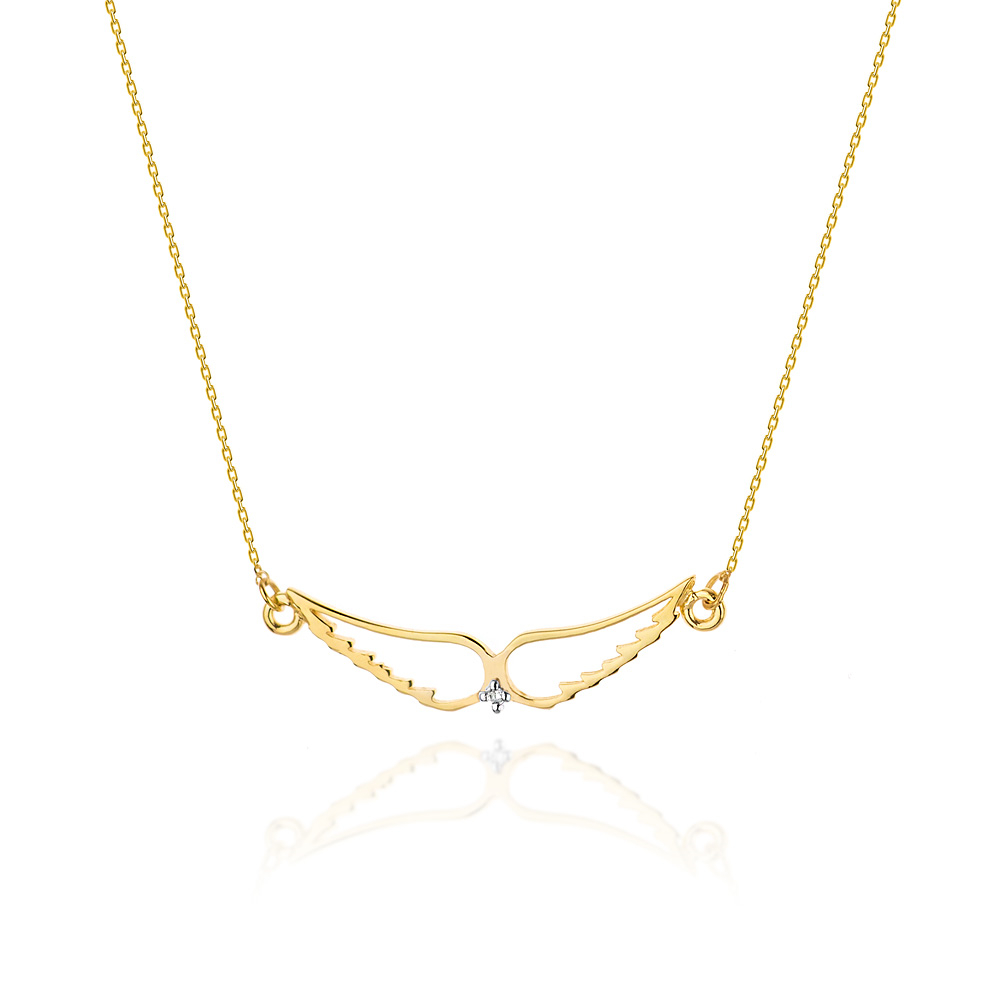 NUBIS® Diamantový náhrdelník andělská křídla, žluté zlato a briliant - C-007-YG