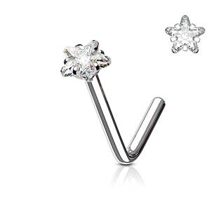 Šperky4U Zahnutý piercing do nosu hvězdička, čirý kamínek - N0067-C