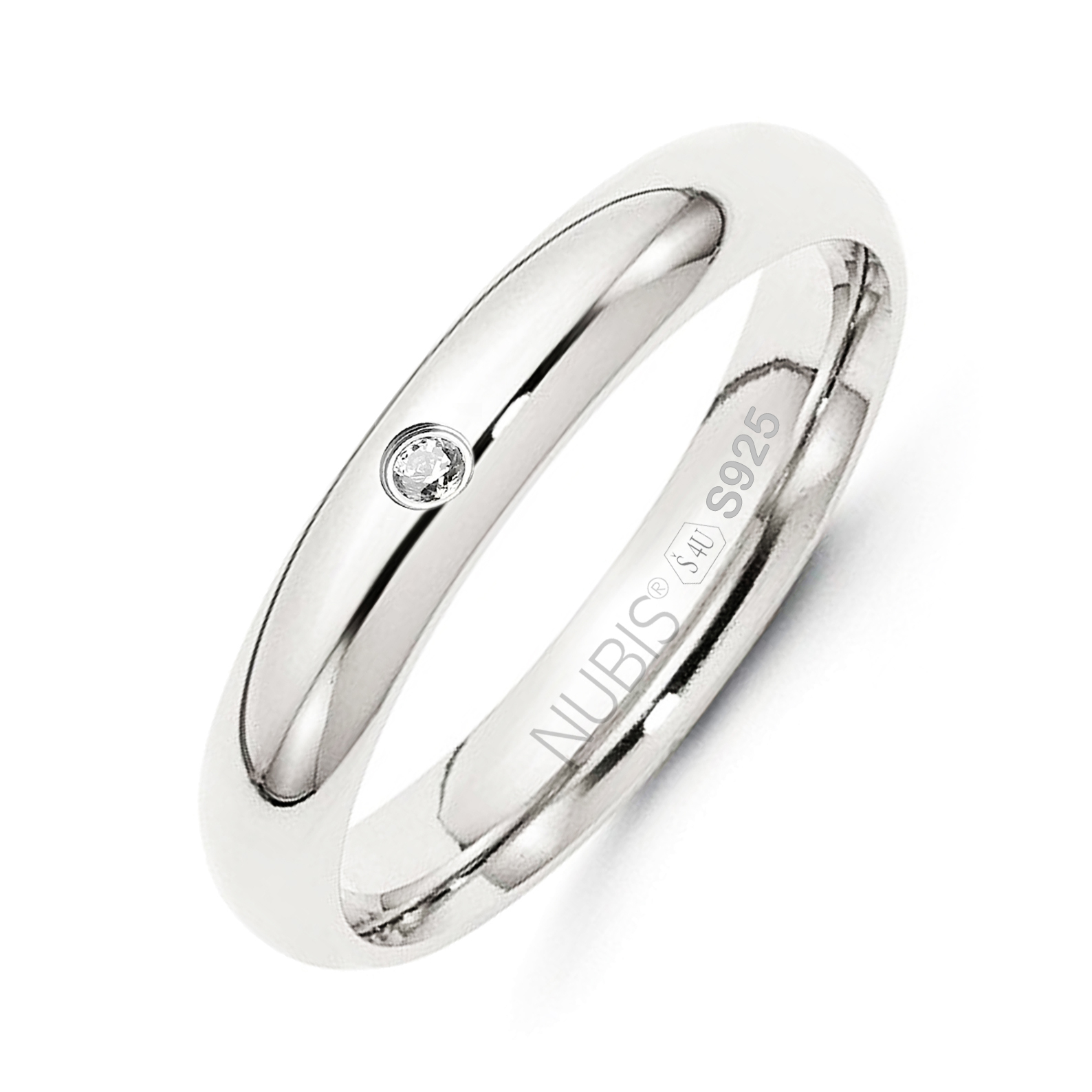 NUBIS® NB101-4-ZR Stříbrný prsten šíře 4 mm, zirkon - velikost 54 - NB101-4-ZR-54