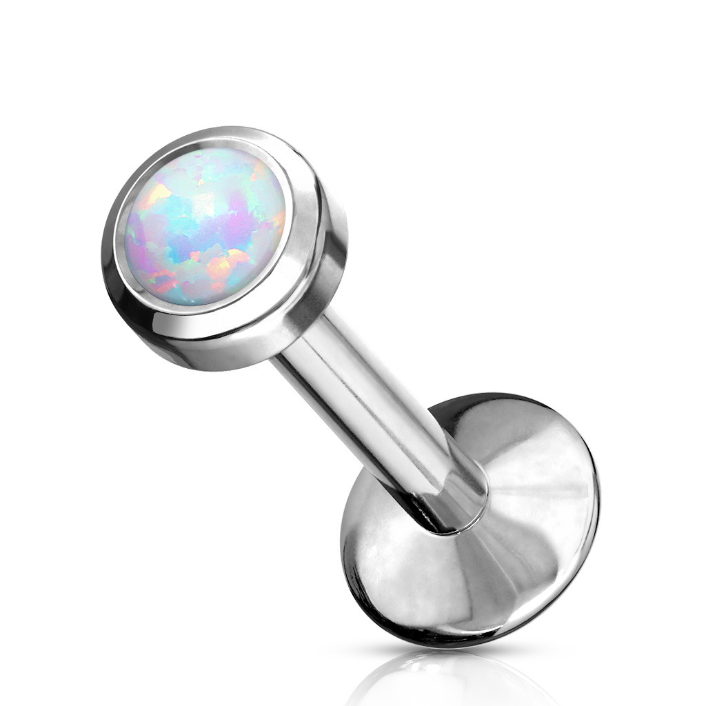 Šperky4U Piercing do brady - labreta titan, 1,2 x 8 mm, opál 3 mm - TIT1038-12083