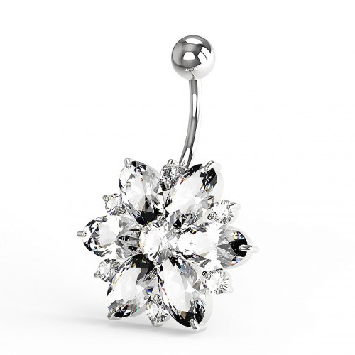 Šperky4U Stříbrný piercing do pupíku - kytička - BP01150-CC