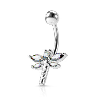 Šperky4U Piercing do pupíku - vážka s čirými kamínky - WP01078