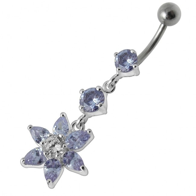 Šperky4U Stříbrný piercing do pupíku - kytička, světle fialové zirkony - BP01144-TZ