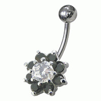 Šperky4U Piercing do pupíku - kytička, černé zirkony - BP01257-K