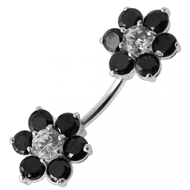 Šperky4U Piercing do pupíku - kytičky, černé zirkony - BP01108-K
