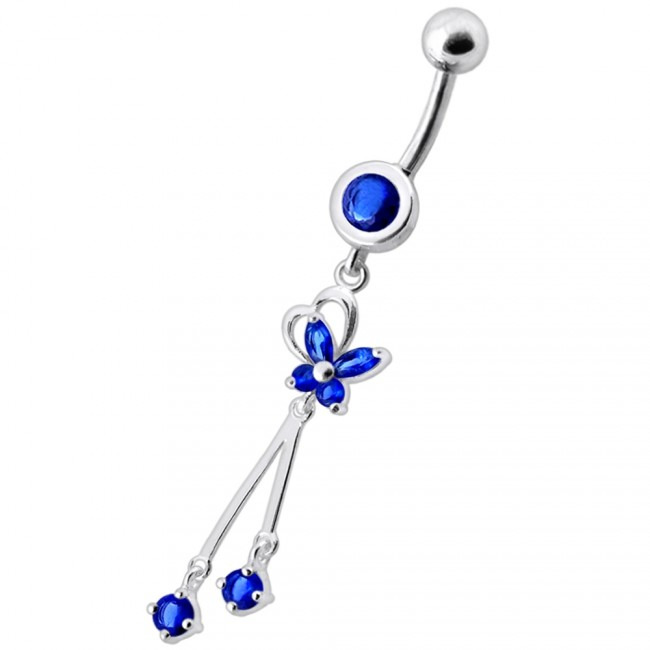 Šperky4U Piercing do pupíku s motýlkem, tmavě modré zirkony - BP01204-B