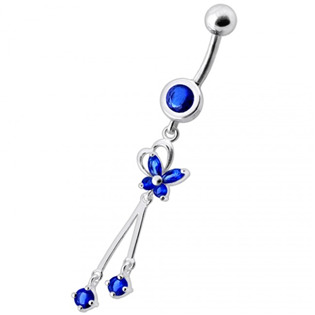 Šperky4U Piercing do pupíku s motýlkem, tmavě modré zirkony - BP01204-B