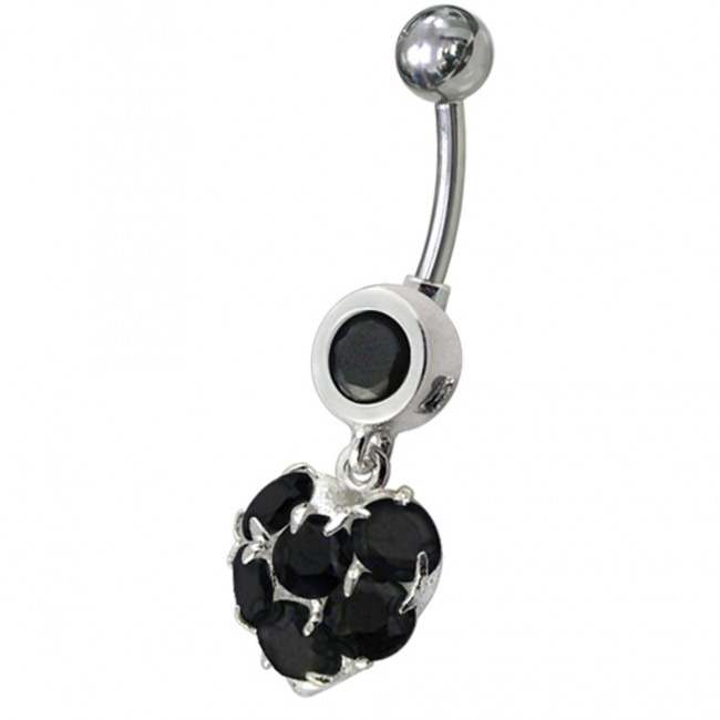 Šperky4U Stříbrný piercing do pupíku, černé zirkony - BP01057-K