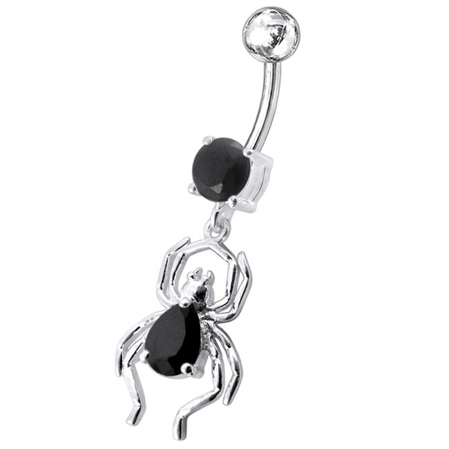 Šperky4U Stříbrný piercing do pupíku, černé zirkony - BP01095-K