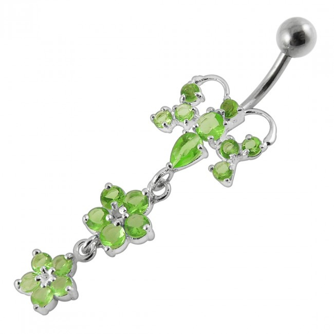 Šperky4U Stříbrný piercing do pupíku, světle zelené zirkony - BP01192-G