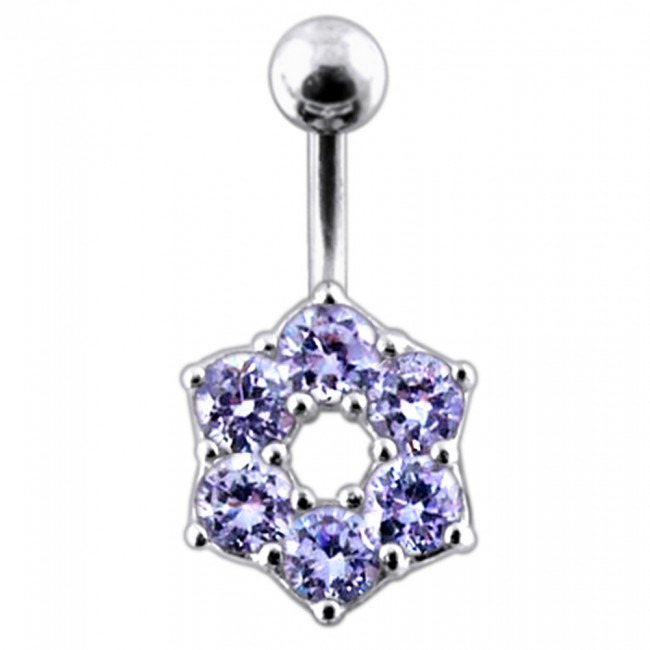 Šperky4U Stříbrný piercing do pupíku - kytička, světle fialové zirkony - BP01016-TZ