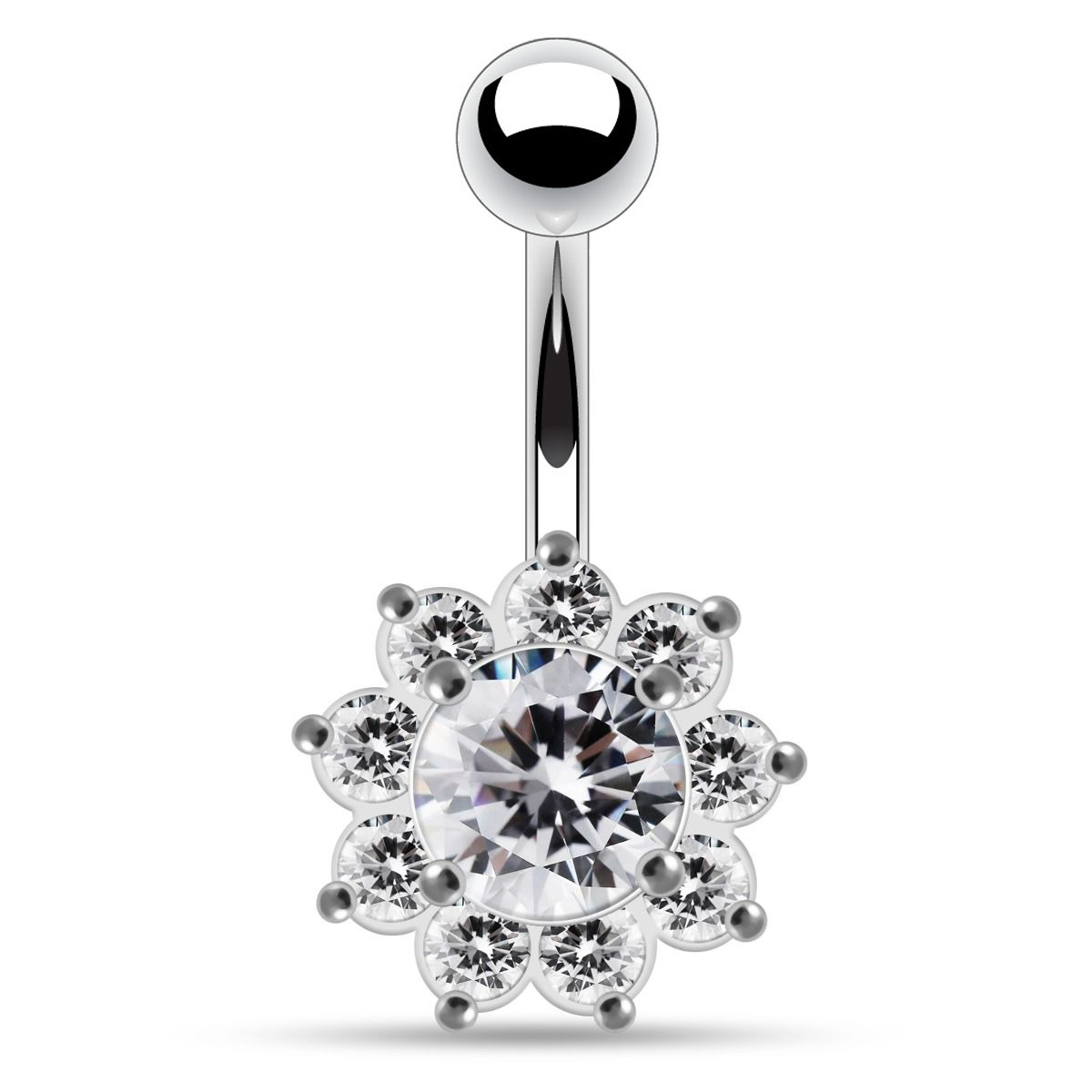 Šperky4U Stříbrný piercing do pupíku - kytička - BP01169-C