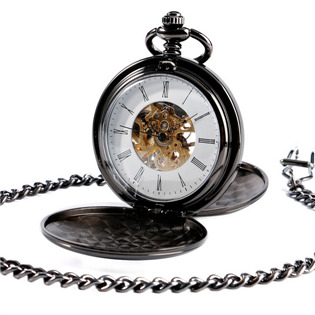 Šperky4U Mechanické kapesní hodinky otevírací černé - cibule - KH0019-K