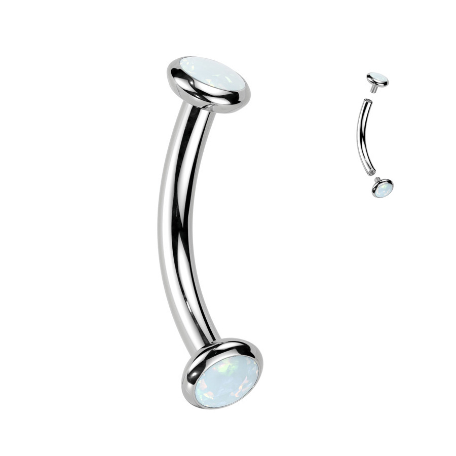 Šperky4U Piercing do obočí TITAN, bílý opál - TIT1380-OP17