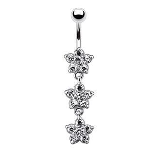 Šperky4U Stříbrný piercing do pupíku - kytičky - BP01177-C