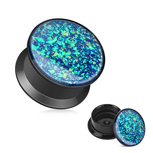 Akrylátový plug do ucha, zelenomodrý opál, průměr 16 mm