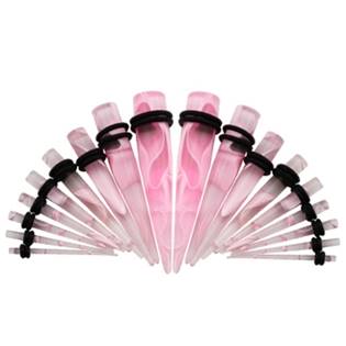 Akrylátový roztahovák do ucha růžový mramorovaný