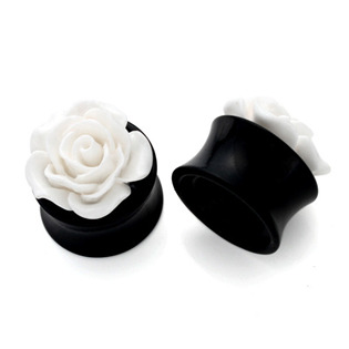 Akylátový plug s bílou růží, průměr 18 mm