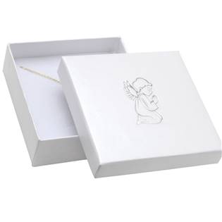 Bílá dárková krabička na soupravu menší, stříbrný anděl
