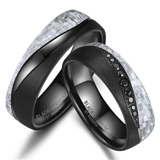 BT-13 Snubní prsteny BLACK TITANIUM + Karbon, pár prstenů