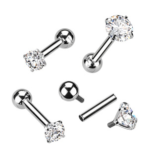 Cartilage piercing se zirkonem, TITAN, 1,2 x 6 mm