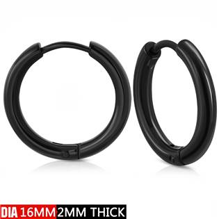 Černé ocelové náušnice - kruhy 16 mm